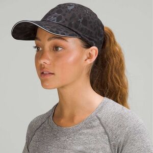 Lululemon Fast & Free Ponytail Running Hat Cheetah Camo Coal Black Reflective